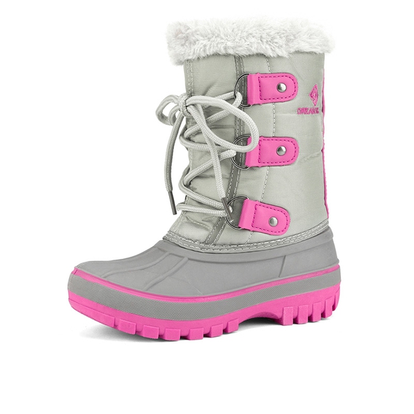 Girls and Boys Fur Lined Winter Snow Boots - GREY FUCHSIA -  0
